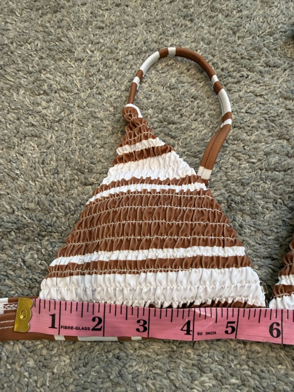 Zaful | NWT Brown and White Striped Smocked Triangle Bikini Top - Picture 5 of 9